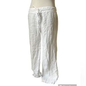 Johnny Was White Floral Embroidered Linen Pants, size S